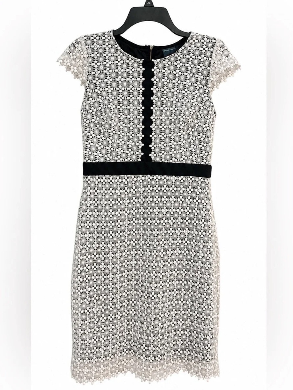 New Gabby Skye Navy and White Lace Midi Dress with Contrast Waistband
